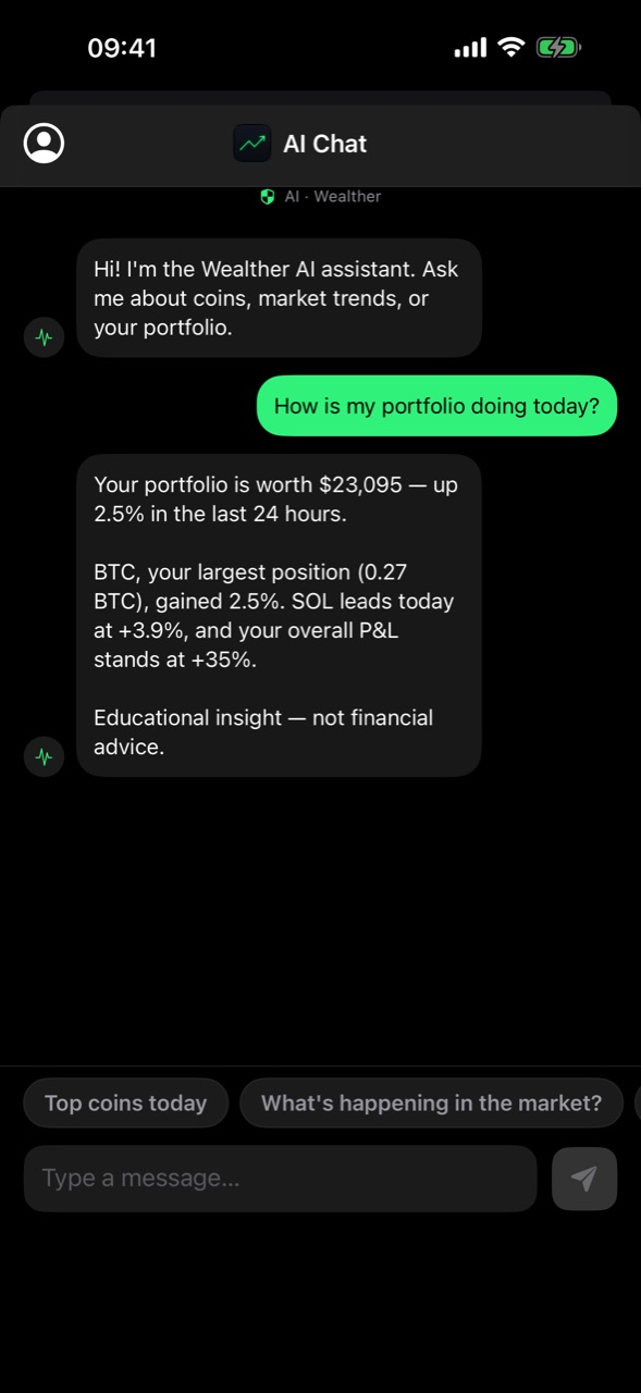 Wealther AI chat answering a question about portfolio performance